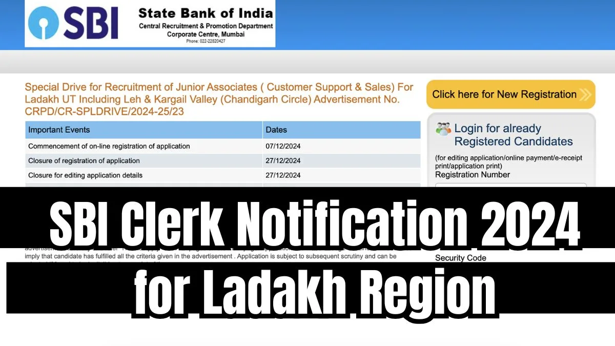 SBI Clerk Notification Ladakh