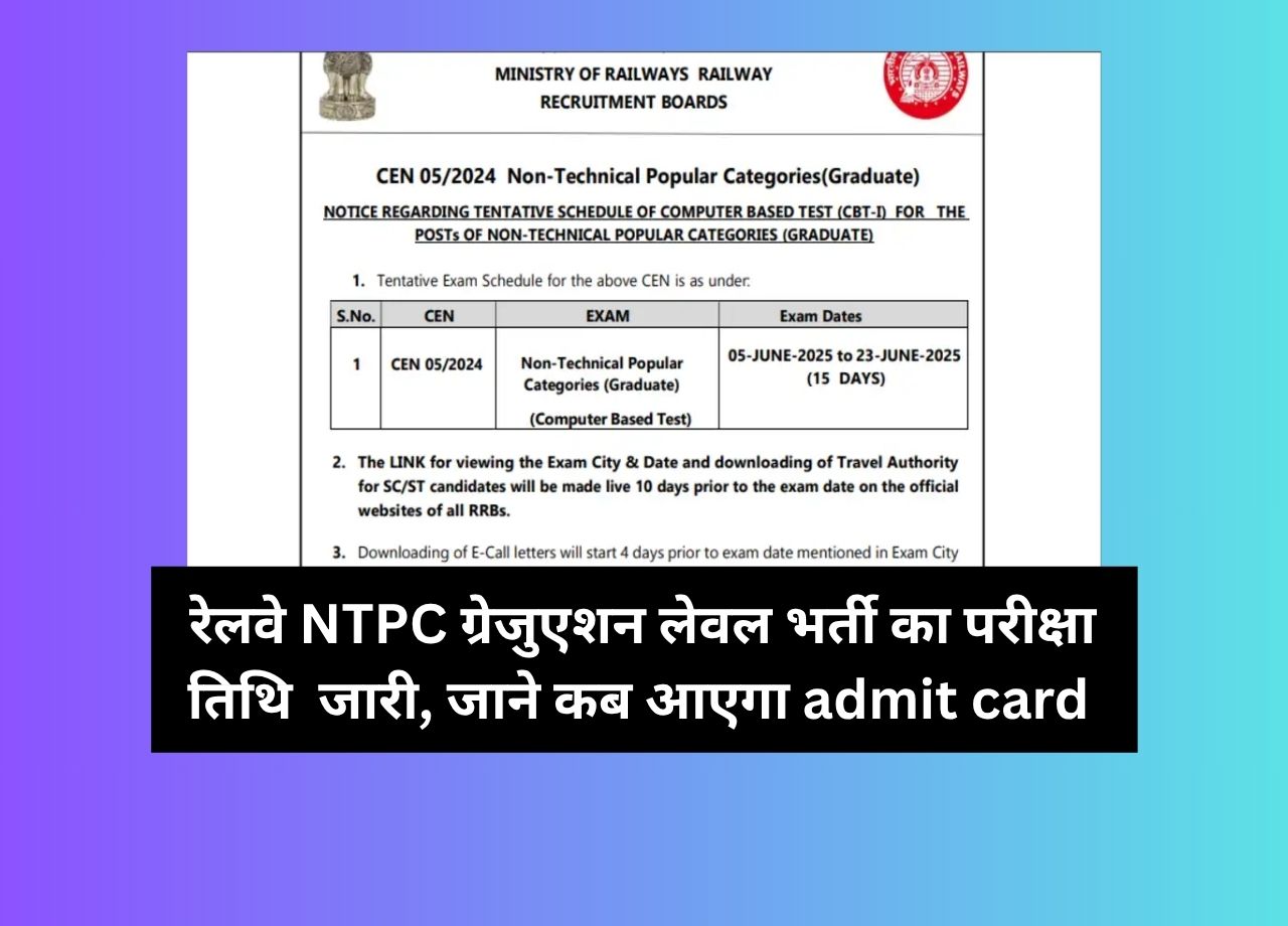 RRB NTPC Graduate Level Exam Date 2025