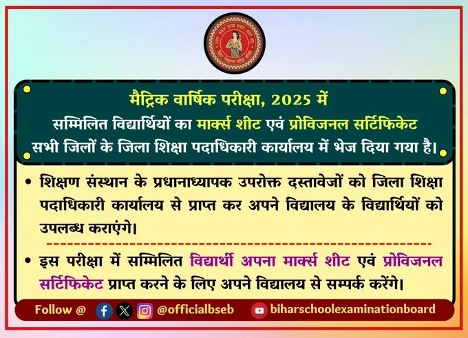 Bihar Board Matric Marksheet 2025