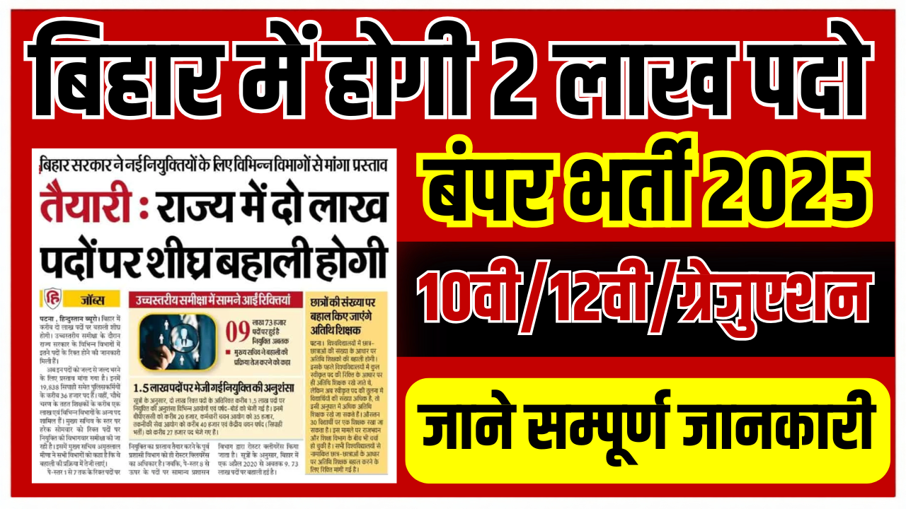 Bihar Upcoming 2 Lakh Government Job Vacancy 2025