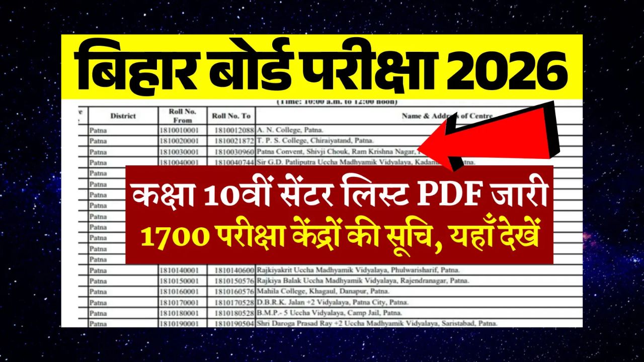 Bihar Board 10th Exam Center List 2026
