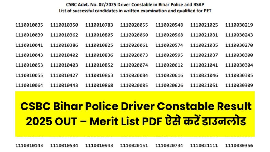 CSBC Bihar Police Driver Constable Result 2025