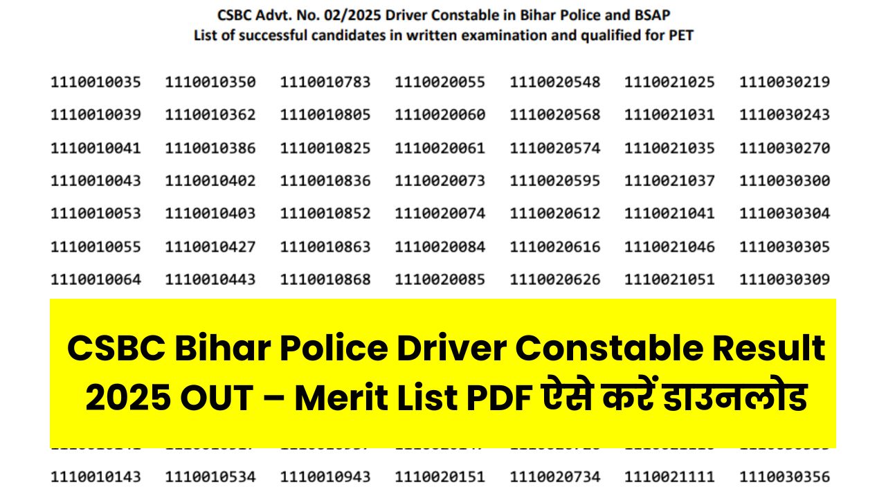 CSBC Bihar Police Driver Constable Result 2025