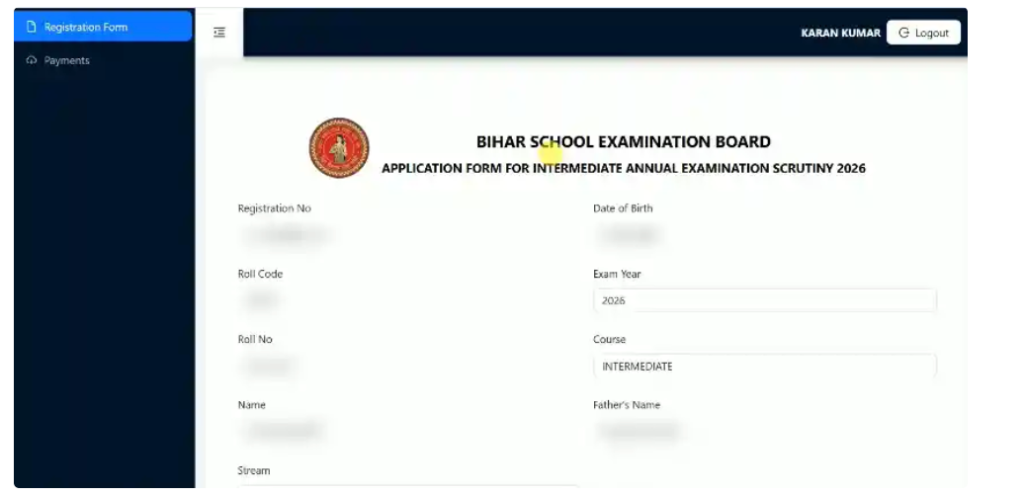 Bihar Board 12th Scrutiny Apply Online 2026