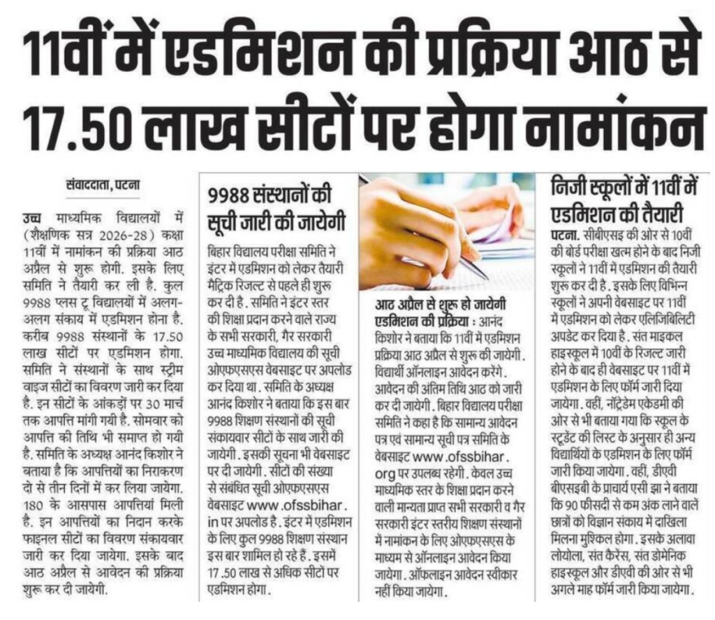 Bihar Board Inter Admission 2026 Paper Notice