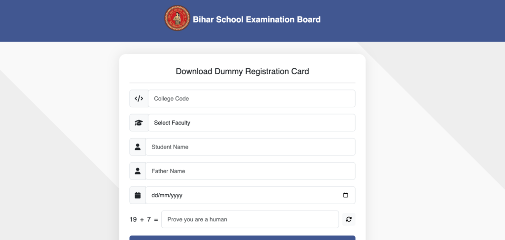 Bihar Board 12th Dummy Registration Card 2027