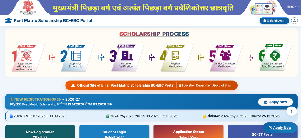 How to apply for Bihar Post Matric Scholarship 2026